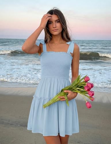 ZESICA Womens Summer Spaghetti Strap Sleeveless Mini Dress - color: Lightblue, size: X-Large