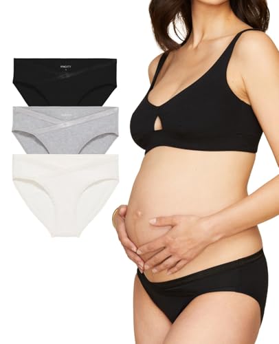 KNICKEY Subset Women's Organic Cotton Maternity Below-Belly Briefs, 3 Pack - color: Carbon + Lunar + Cloud, size: X-Small