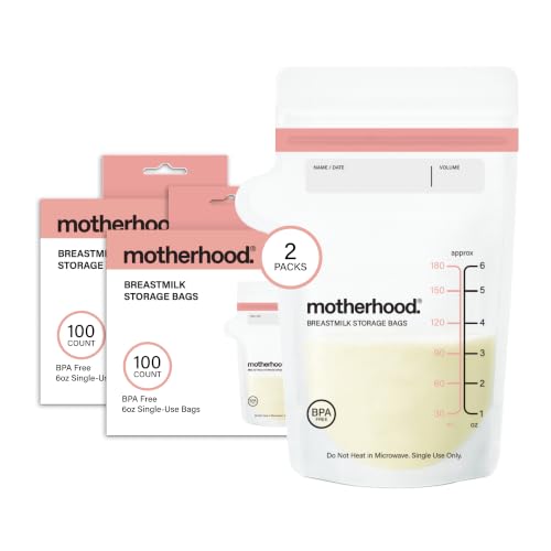Motherhood Maternity Breastmilk Storage Bags, 6 oz, 100 Count (50 Bags x 2 Pack) – Leak Proof Breast Milk Freezer Storage Bags, Pre-Sterilized & BPA Free, Self-Standing & Flat Lay - size: 6 Ounce, 50 Count (2 pack)