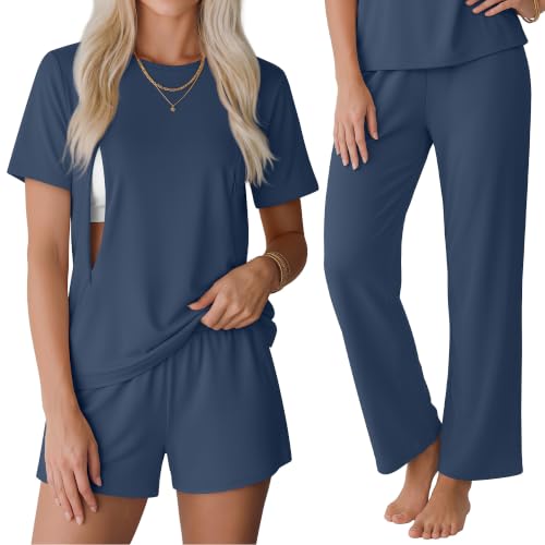 3 Piece Postpartum Nursing Pajamas Set Nursing Lounge Set - color: Haze Blue, size: Small