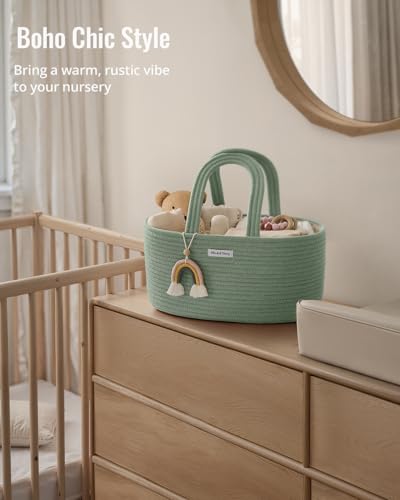 Blissful Diary Diaper Caddy Organizer, Woven Cotton Rope, Green - color: Oval Green