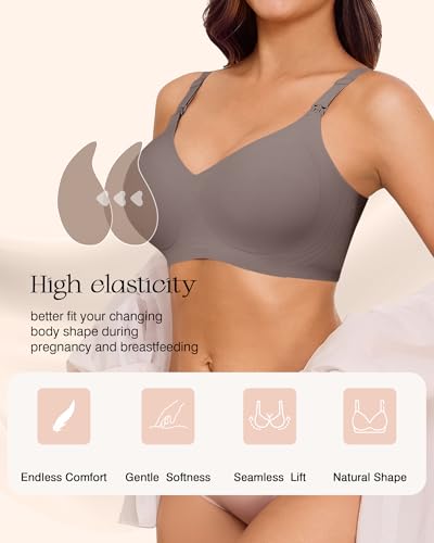Nursing Bras for Breastfeeding Seamless Maternity Bra for Pregnancy Wireless Bralette with Extra Bra Extender - color: Light Grey
