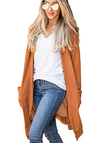 Tickled Teal Women's Long Sleeve Knit Open Front Sweater Cardigan with Pockets - color: Burnt Orange, size: Medium