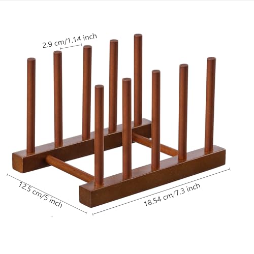 HBlife 2 Packs Teak Wooden Dish Drying Rack Stand Kitchen Plate Organizer - color: Teak 4 Slots 2pcs