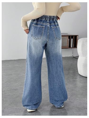 MakeMeChic Women's Maternity Jeans Loose Fit Over The Belly Pants - color: Blue and White, size: Medium