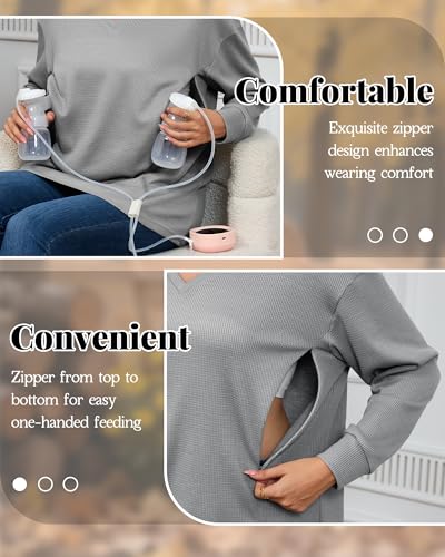 Women’s Waffle Knit Nursing Shirts Regular Fit - color: Light Gray, size: X-Large