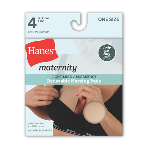 Hanes Women's Maternity Reusable Nursing Pads, 4-Pack, Light Leak Protection, Moisture-Wicking, One Size Fits All,