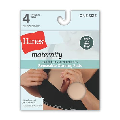 Hanes Women's Maternity Reusable Nursing Pads, 4-Pack, Light Leak Protection, Moisture-Wicking, One Size Fits All,