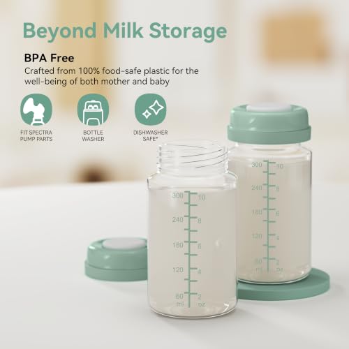 10oz Breastmilk Storage Bottle, Compatible with Momcozy Milk Cooler 22oz & Spectra Pumps, BPA-Free Wide-Neck Collection Bottles for Pumping & Fridge, Breastfeeding Essentials, 4PCS - size: 10oz-4pcs