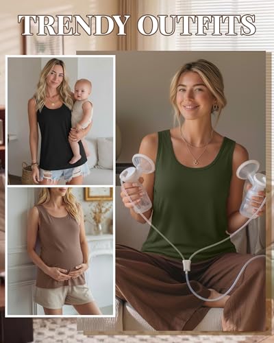 4 Pack Women's Nursing Tank Tops - color: Black, White, Coffee, Army Green, size: XX-Large
