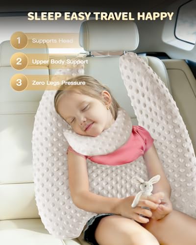Memory Foam Kids Travel Pillow, Car Pillow for Kids, Velvet Dots, Beige - color: Beige