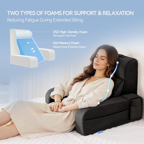 Kayfia Reading Pillow, Gel Memory Foam Back Rest Pillow, 19", Black - color: Black, size: Standard(19'')