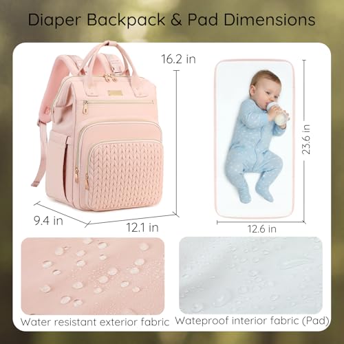 AIJIEKE Large Diaper Bag Backpack, Extra Wide Travel Diaper Bag, Pink - color: Pink
