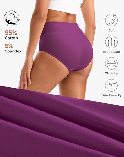 INNERSY Women's High Waisted Underwear Cotton Panties Regular & Plus Size 5-Pack - color: Lavender Dreams, size: Large