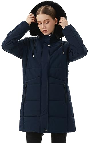MOERDENG Women's Warm Winter Puffer Coat Waterproof Long Down Jacket - color: Navy, size: Small
