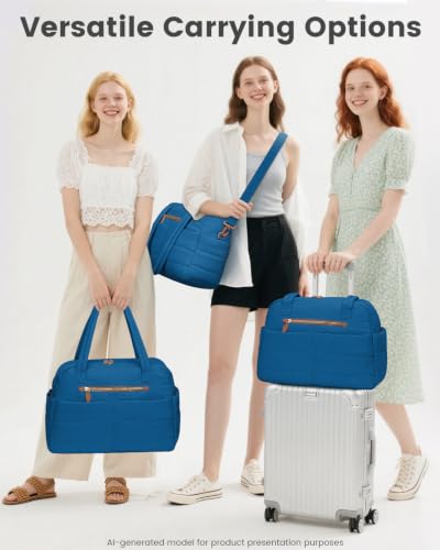 Pritent Puffer Travel Duffle Bag Waterproof Carry On Duffel Weekender Bag - color: Blue