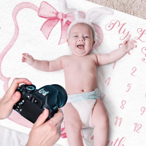 Mindsoft Baby Monthly Milestone Blanket Pink Bow Monthly Milestone Blanket - color: Pink, size: Bow