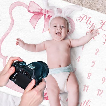 Mindsoft Baby Monthly Milestone Blanket Pink Bow Monthly Milestone Blanket - color: Pink, size: Bow