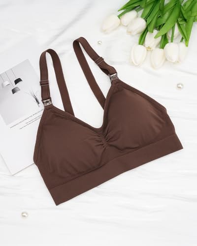 Stelle Nursing Bras Maternity Bralette Seamless for Breastfeeding - color: 1 Pack Cocoa, size: Large