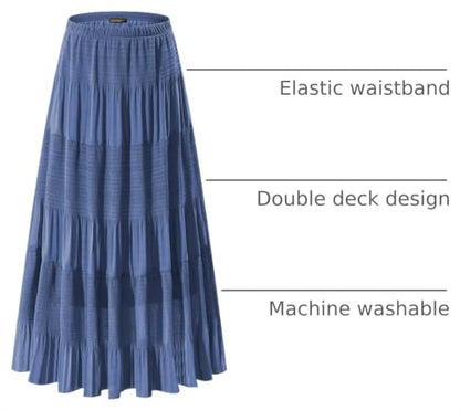 NASHALYLY Women's Chiffon Elastic High Waist Pleated A-Line Maxi Skirts - color: Beja Blue, size: Large