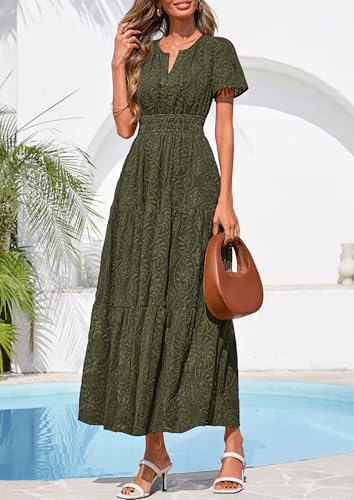 PRETTYGARDEN Womens Maxi Embroidered Wedding Guest Dress - color: Army Green, size: Small