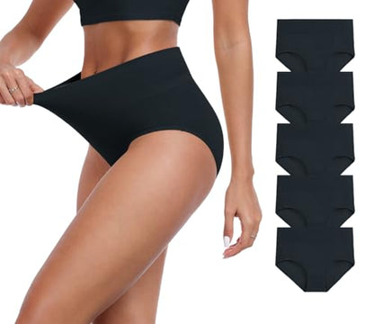 IWOLLENCE Womens Cotton Postpartum Underwear High Waisted Full Coverage Panties Plus Size & Regular - color: Black-5pack, size: Large