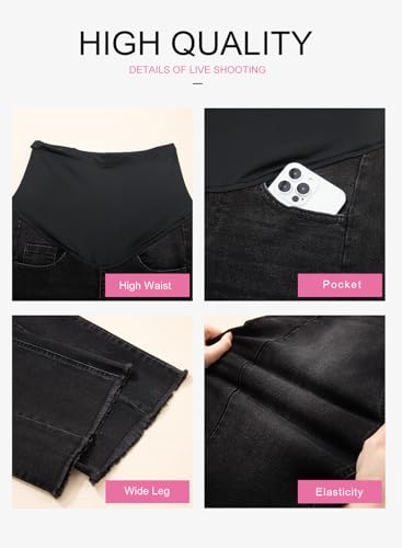 BLENCOT Women Maternity Jeans Bootcut Straight Leg Stretchy Denim Pants - color: Black, size: Large