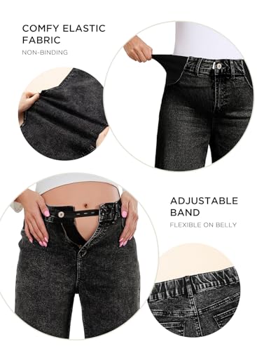 BLENCOT Maternity Jeans for Women Wide Leg Pregnancy Pants - color: Black, size: Medium