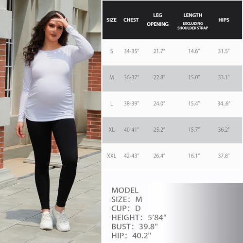 Maternity Shirt Long Sleeve Basic Top Ruch Sides Bodycon Tshirt for Pregnant Women - color: Black/White, size: Medium