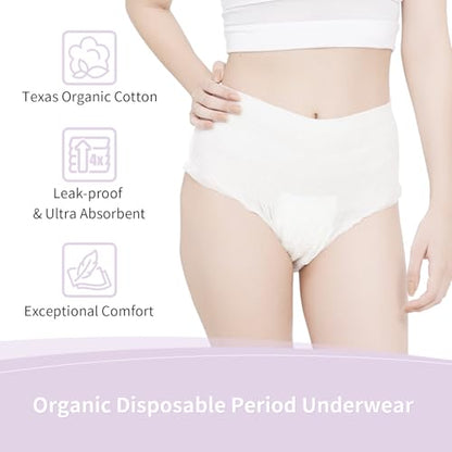 Organic Cotton Disposable Period Underwear, Zero Leak, S/M, 24CT - size: S/M