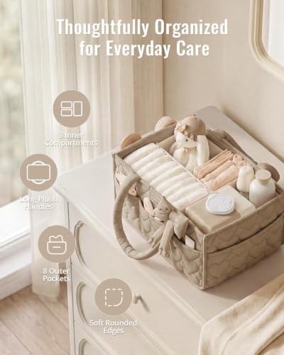 Blissful Diary Baby Diaper Caddy Organizer, Heart-Quilted, Brown - color: Heart Brown