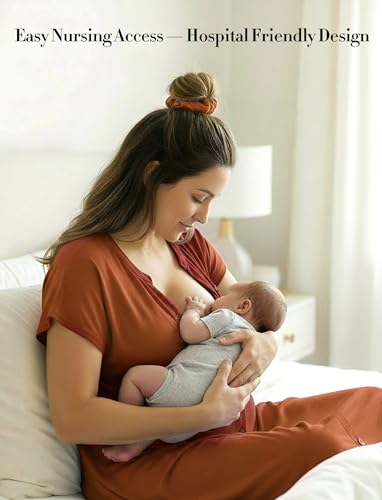 PATPAT Maternity Nursing Dress, Womens Button-Down Midi Dress with Pockets - color: Burnt Orange, size: X-Large