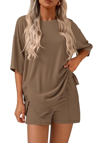 KIRUNDO 2 Piece Sets for Women Summer Lounge Sets Casual - color: Dark Khaki, size: Medium
