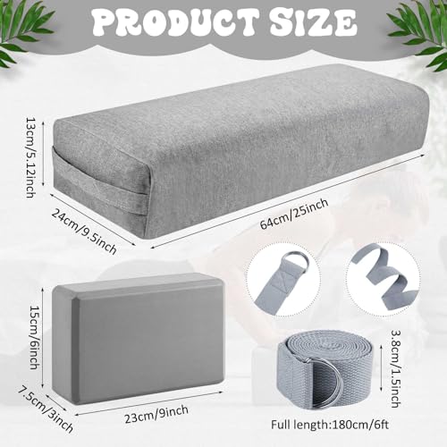 4 Pcs Yoga Bolster Pillow Blocks with Strap Set - color: Gray
