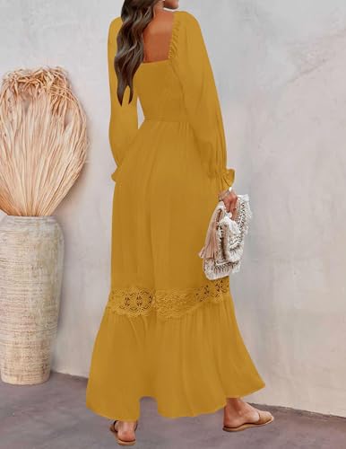 ZESICA Women's 2026 Boho Long Sleeve Fall Maxi Dress - color: Ginger, size: Large