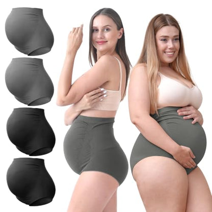SUNNYBUY Maternity High Waist Underwear, Pregnancy Seamless Soft Panties - color: 2black 2dgrey-4pk, size: Medium