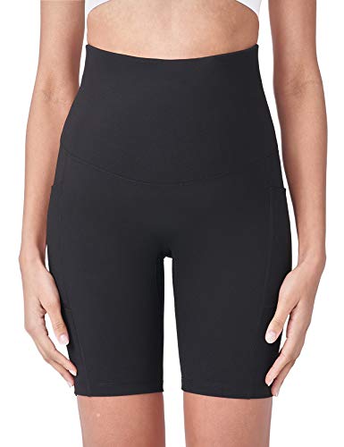 POSHDIVAH Maternity Biker Shorts Over the Belly with Pockets 5"/8" - color: Black, size: Medium
