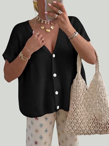 PRETTYGARDEN Womens 2026 Summer Oversized Cardigans Sweaters - color: Black, size: Large