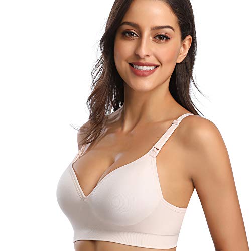 GXXGE Womens Seamless Nursing Bra for Breastfeeding Push Up Sleeping Wireless Maternity Bra - color: 3pcs (Black Beige Pink), size: Small