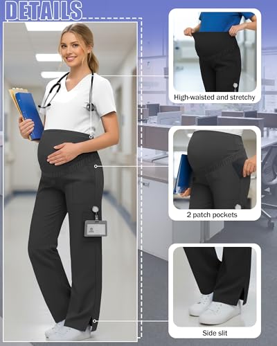 2 Pack Womens Maternity Pants Scrub with 6 Pockets - color: Black, Dark Gray, size: Small