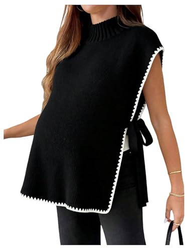 MakeMeChic Women's Maternity Sweater Vest Fall Pregnancy Tops - color: Black, size: XX-Large