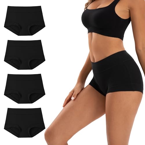 INNERSY Women's Cotton Boyshorts Underwear Soft Boxer Briefs 4-Pack - color: Black, size: Large