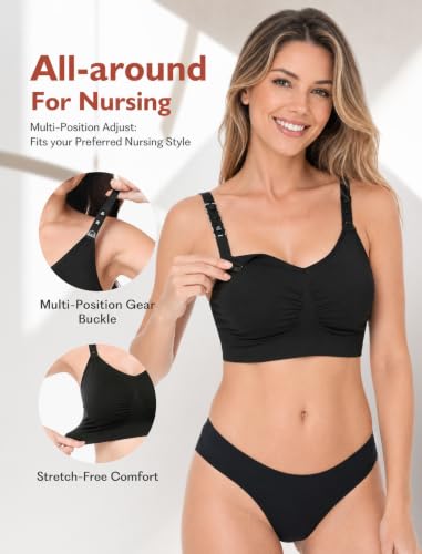 HOFISH 3PACK Full Bust Seamless Nursing Maternity Bras Bralette S-XXL with Extra Bra Extenders & Clips - color: 1 Black/2 Beige, size: Medium