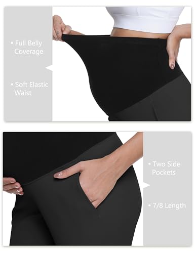 Foucome Womens Maternity Pants Over Belly Pregnancy Golf Pants - color: Black, size: X-Large