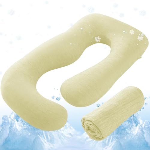Sasttie Cooling Pregnancy Pillow Cover for 57-inch Maternity Pillow, Yellow - color: Yellow