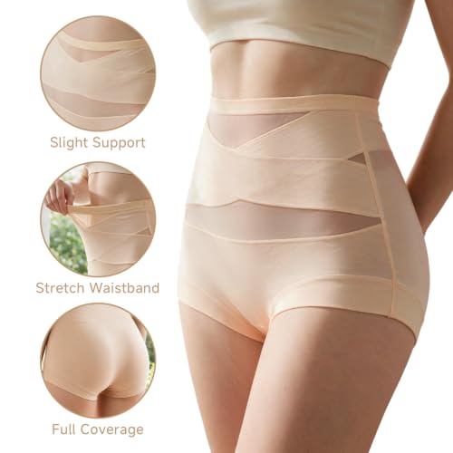 Womens Cotton Underwear High Waisted Panties Full Coverage Boxer Briefs - color: Nude,black, size: Medium
