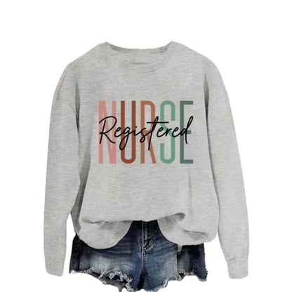 Registered Nurse Sweatshirt Women RN Nurse Life Crewneck Pullover - color: Grey, size: Large