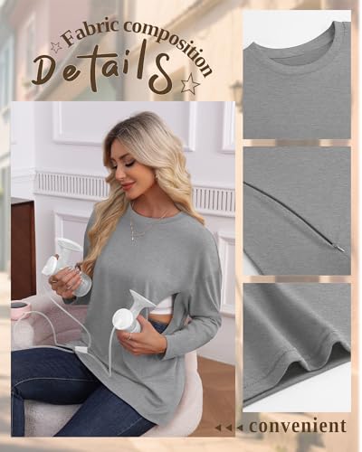 3 Pack Nursing Breastfeeding Tops - color: Light Gray, Light Green, Black, size: Small