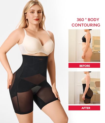 Nebility Womens' Tummy Control High Waist Trainer Body Shaper - color: Black - Mid Thigh, size: Medium