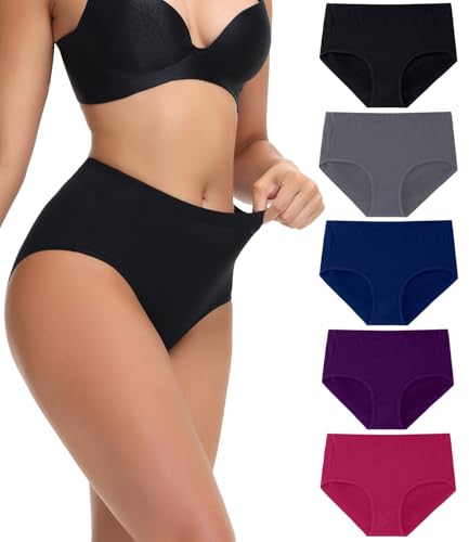 wirarpa Women's Cotton Underwear Full Coverage Cotton Briefs 5 Pack - color: Black/Grey/Navy/Purple/Red, size: Medium